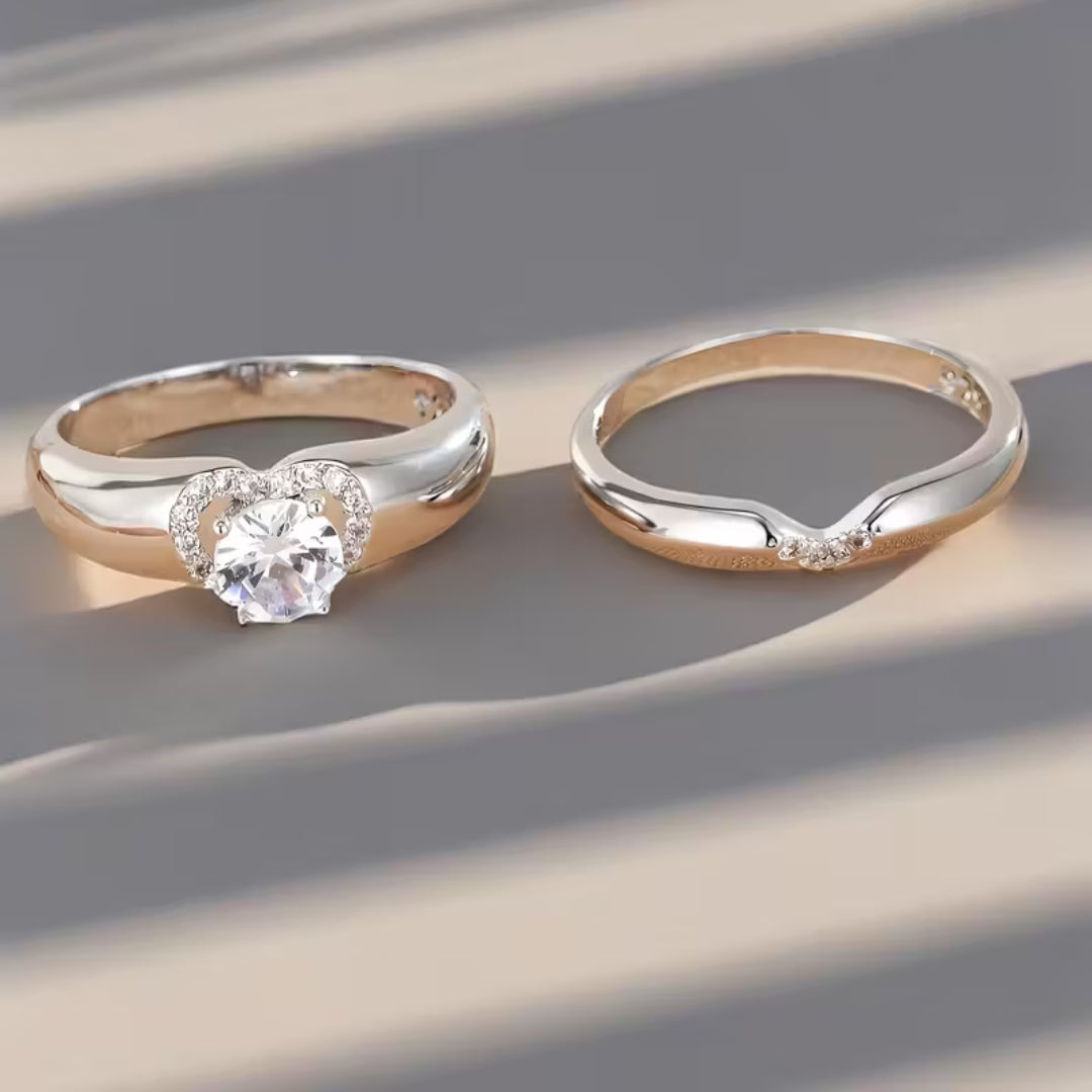 Bague duo halo cœur