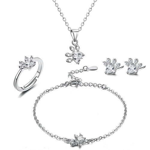 Ensemble de bijoux en or rose – 4 pièces bague en zircon, collier, boucles d'oreilles, bracelet