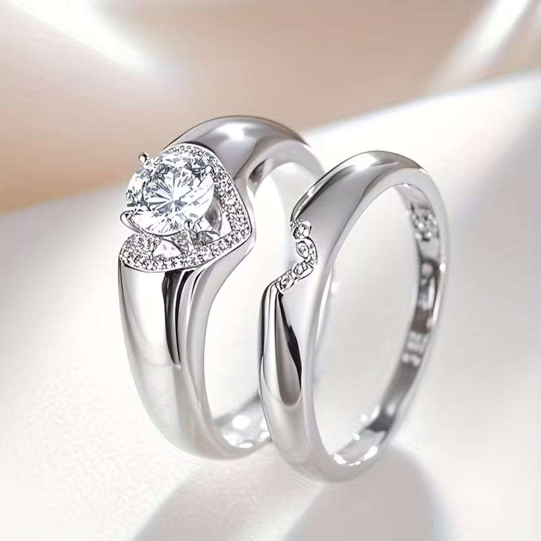 Bague duo halo cœur
