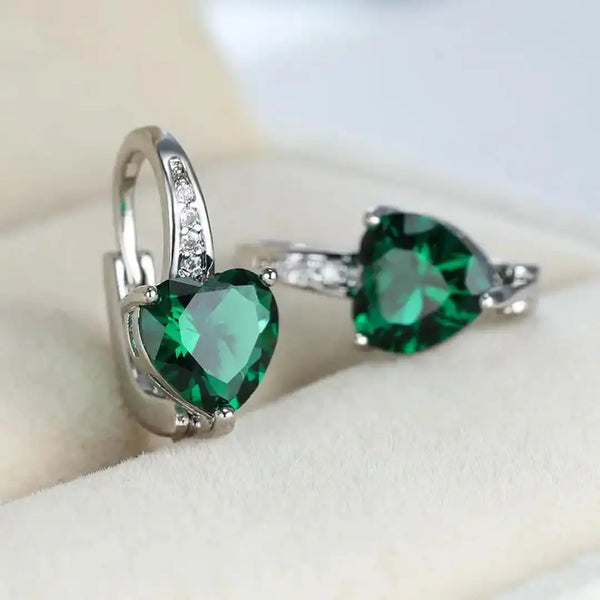 Boucles d'oreilles en forme de goutte de cœur émeraude