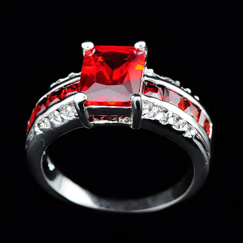 Bague rubis anneau divisé argentée