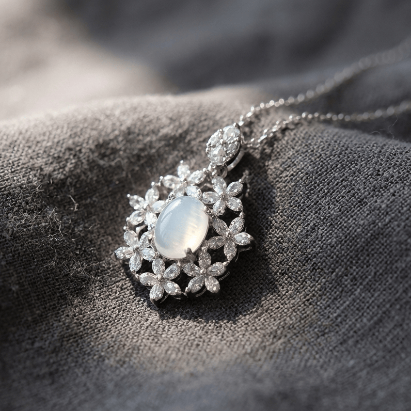 Collier en pierre de lune zirconia céleste