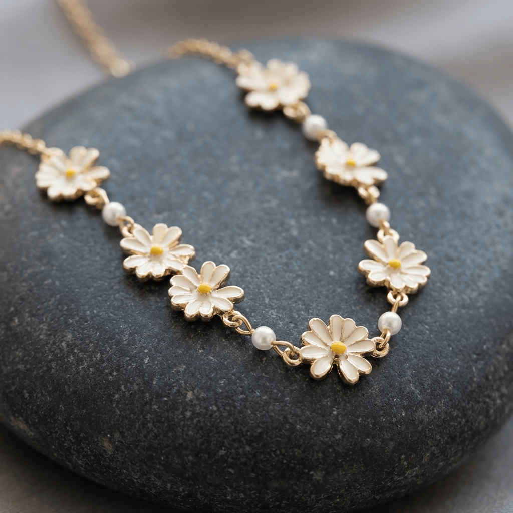 Collier Marguerite Dorée à Fleurs