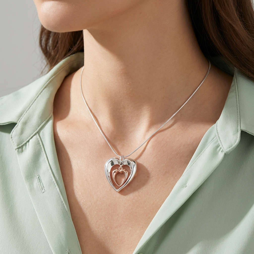 Collier Double Cœur Argent Or