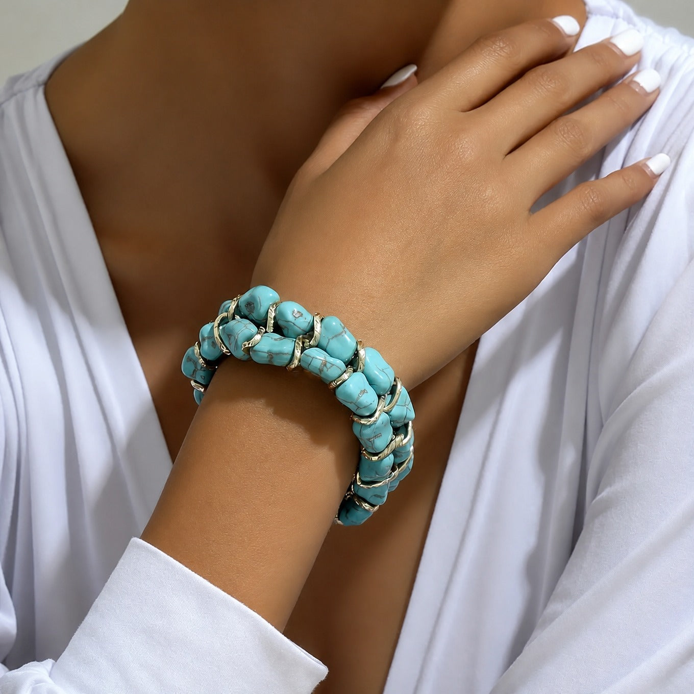 Bracelet tissé en or en pierre turquoise
