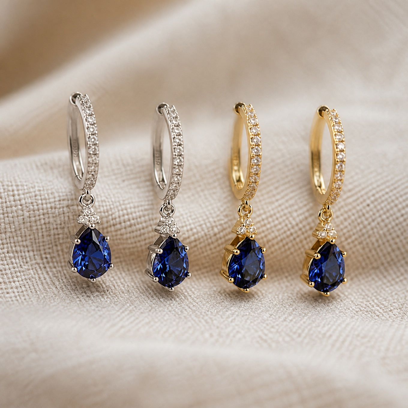 Boucles d'oreilles en pierre de saphir doré