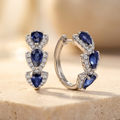Boucles d'Oreilles Créoles Saphir Halo en Argent