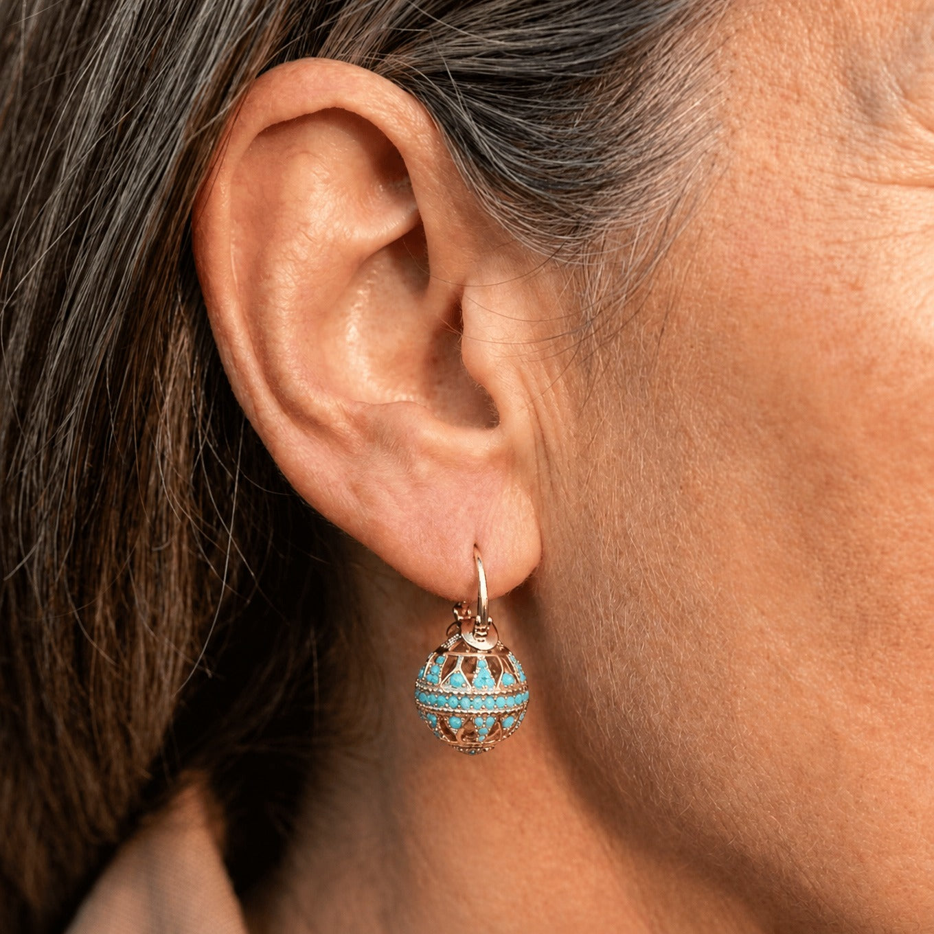Boucles d'oreilles en filigrane globe turquoise