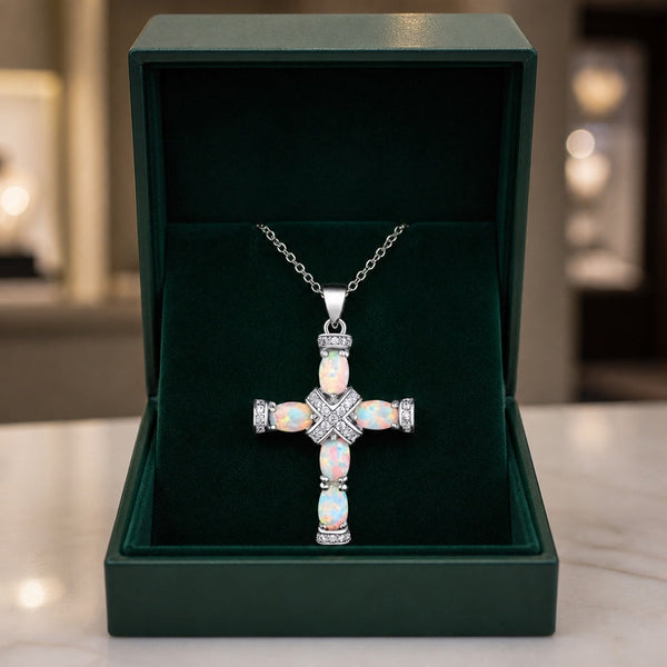 Collier Croix Divine Opaali