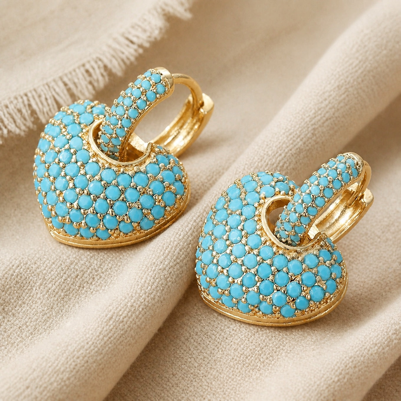 Boucles d'oreilles en cœur turquoise doré