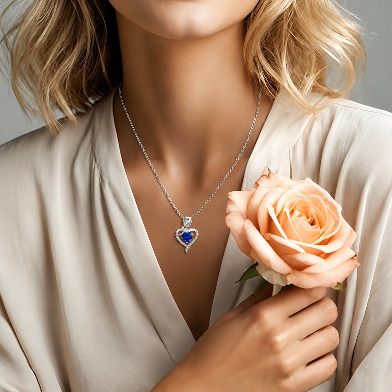 Collier Cœur Rose Saphir
