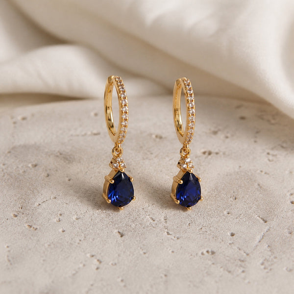 Boucles d'oreilles en pierre de saphir doré