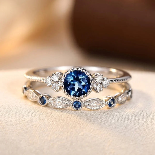 Bague halo saphir argentée