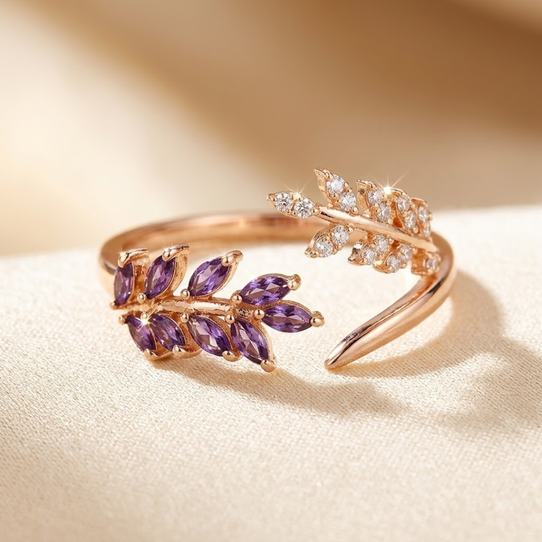 Bague Améthyste Feuille en Or