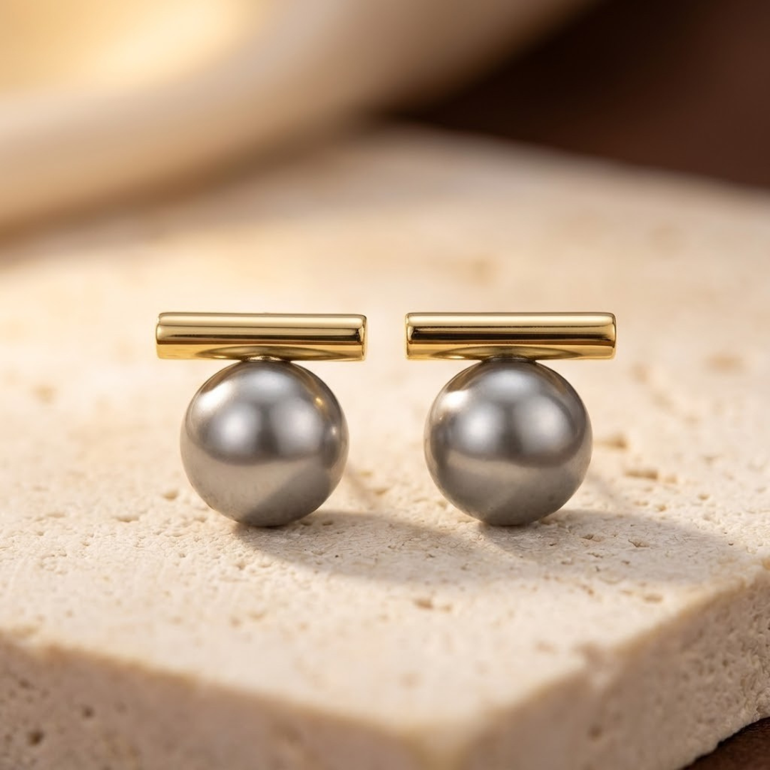 Boucles d'Oreilles Puces Barre Perle en Or