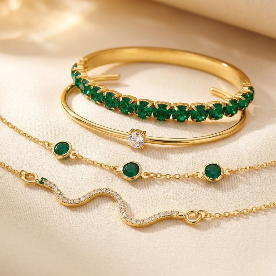 Ensemble de Bracelets Émeraude en Or
