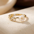 Bague Ouverte Florale et Feuille en Or
