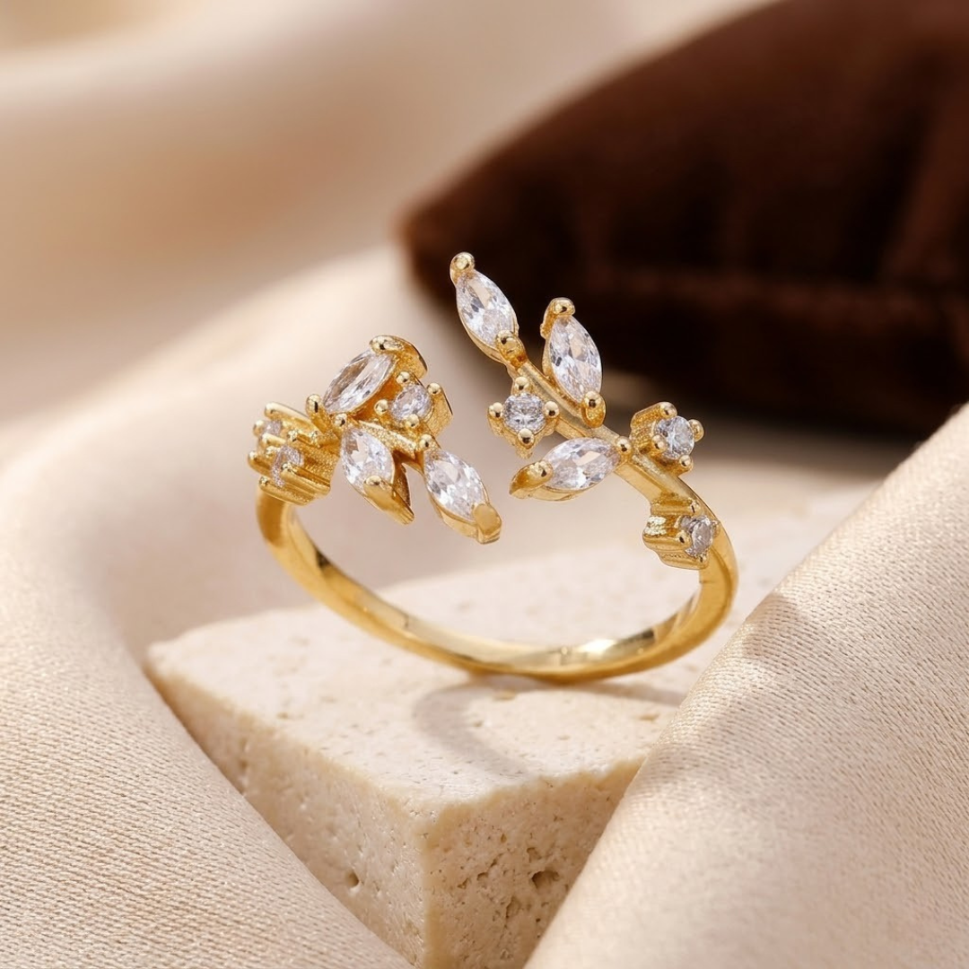 Bague Ouverte Feuille en Or