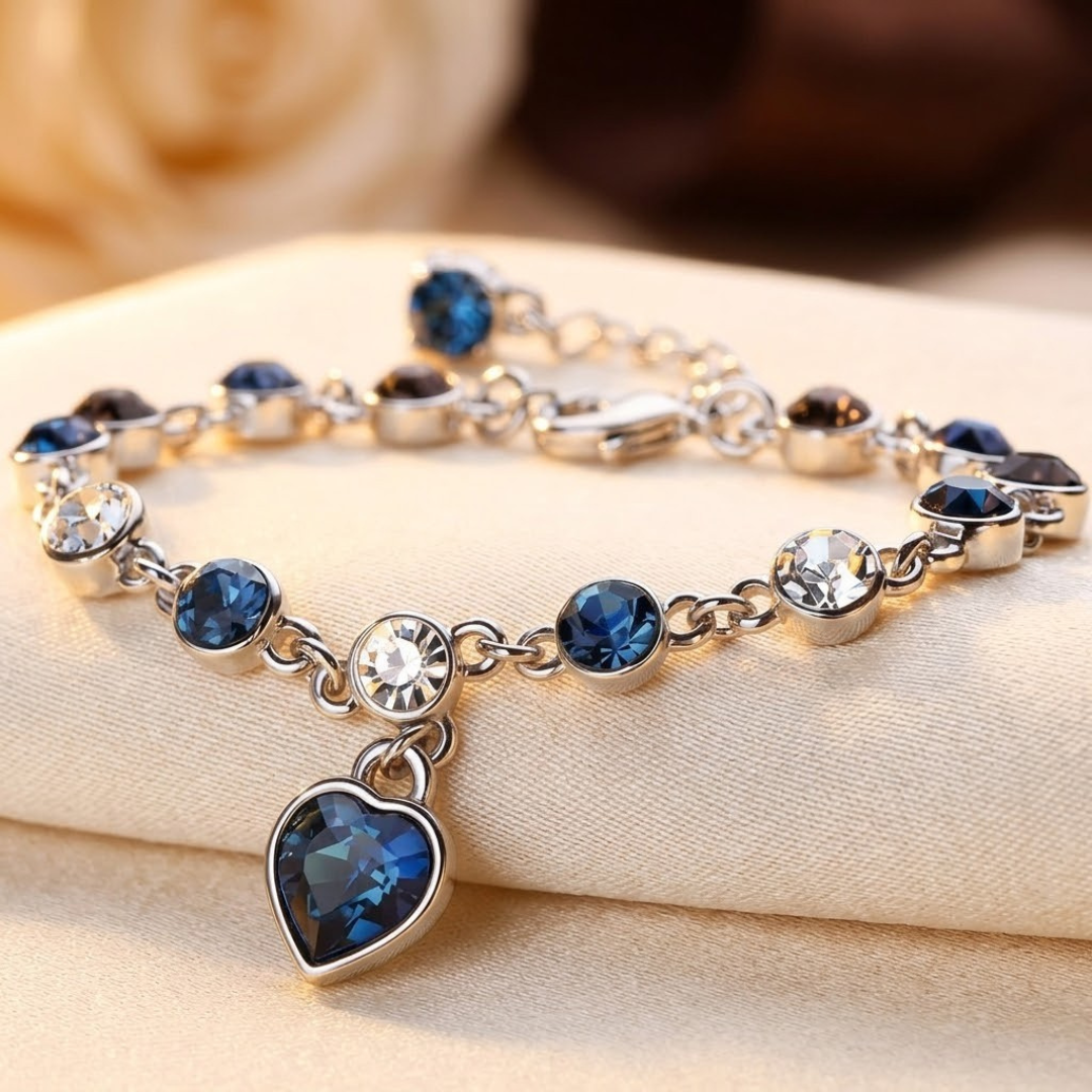 Bracelet Chaîne Saphir Cœur en Argent