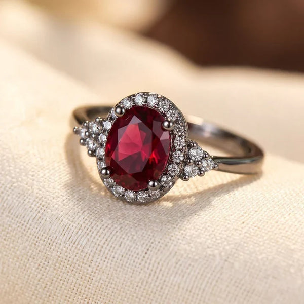 Bague halo rubis argentée