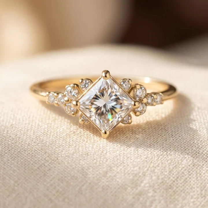 Bague solitaire carrée dorée