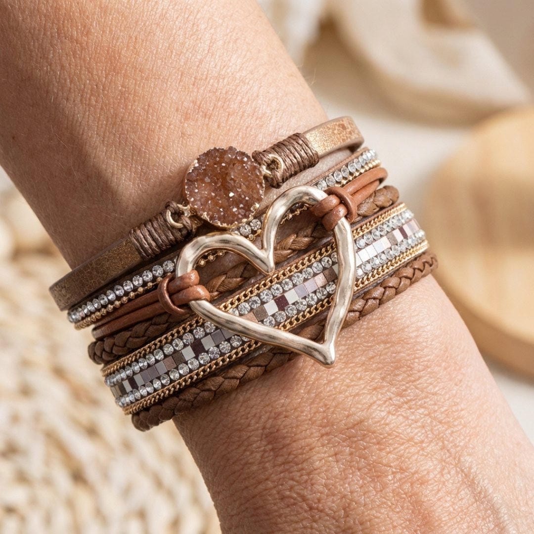 Bracelet en cuir multi-couches bohème