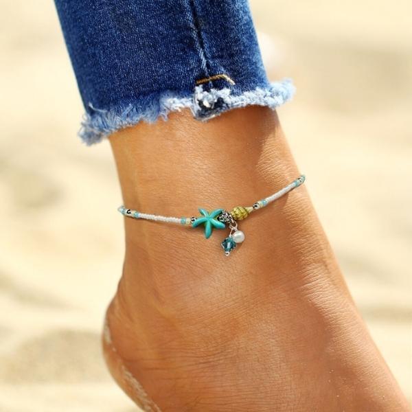 Bracelet de cheville étoile et coquillage en pierres naturelles