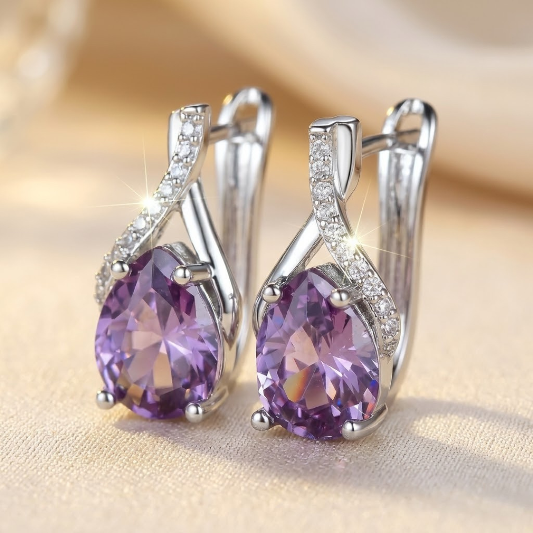 Boucles d'Oreilles Pendantes Améthyste en Argent