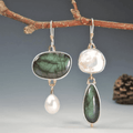 Boucles d'oreilles vintage vertes et blanches en pierre