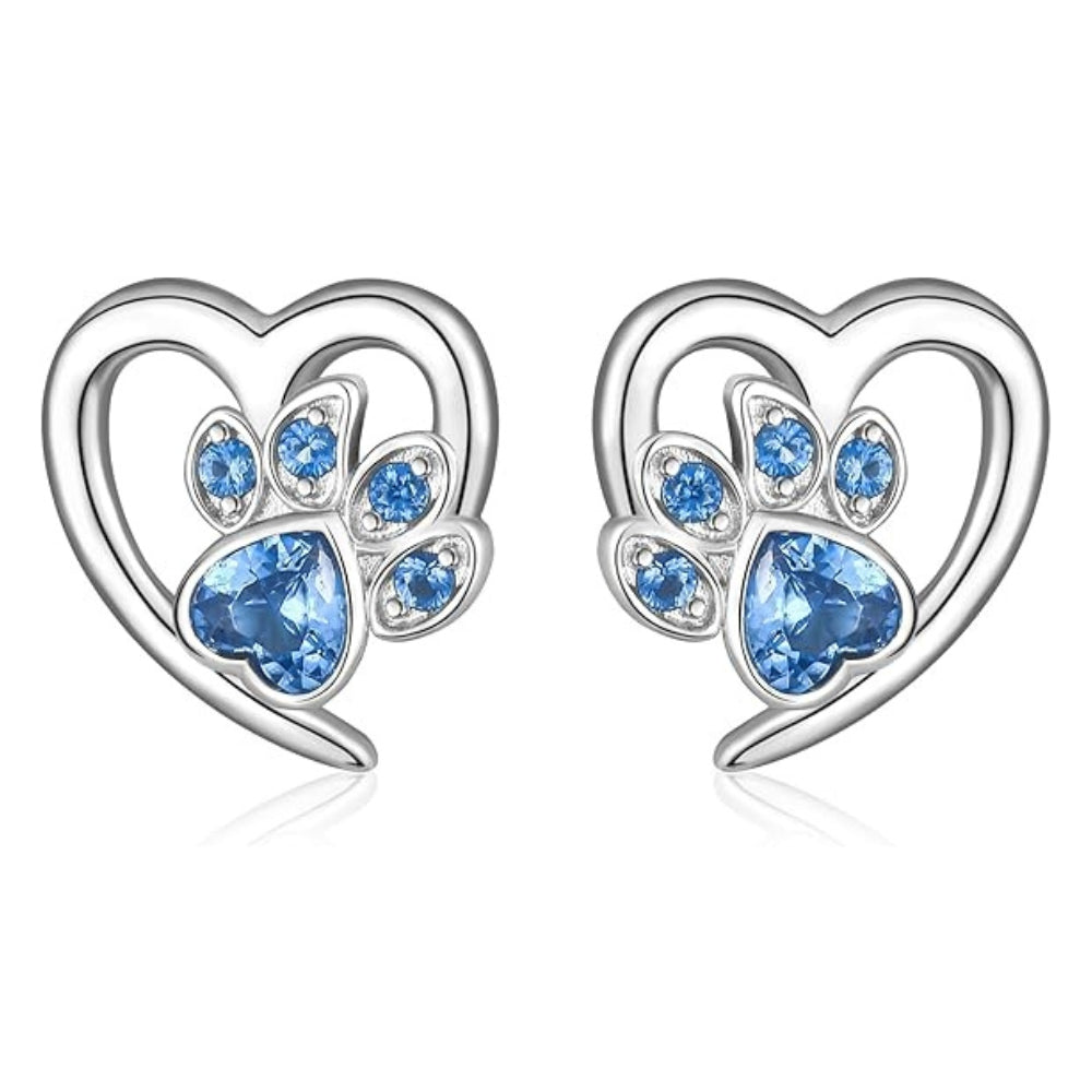 Boucles d'oreilles en forme de patte et de cœur avec zircon