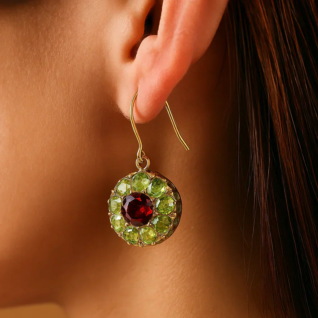 Boucles d'oreilles en cristal rétro rondes vertes et rouges