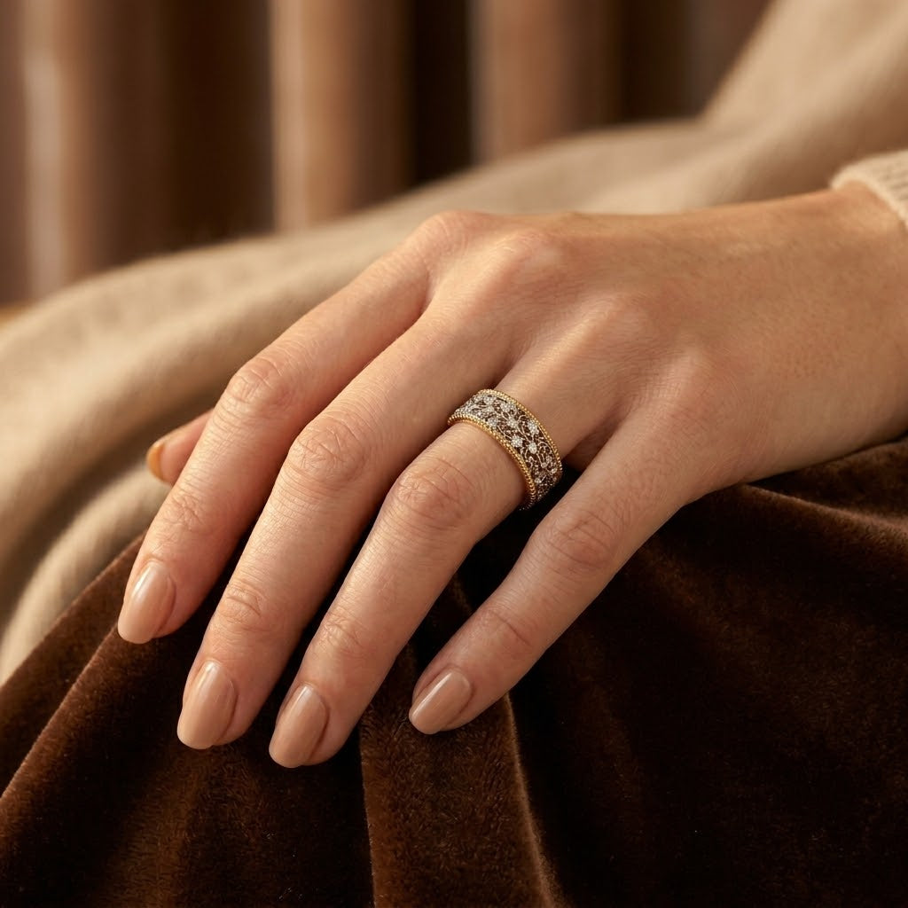 Bague Anneau Ornée en Argent et Or