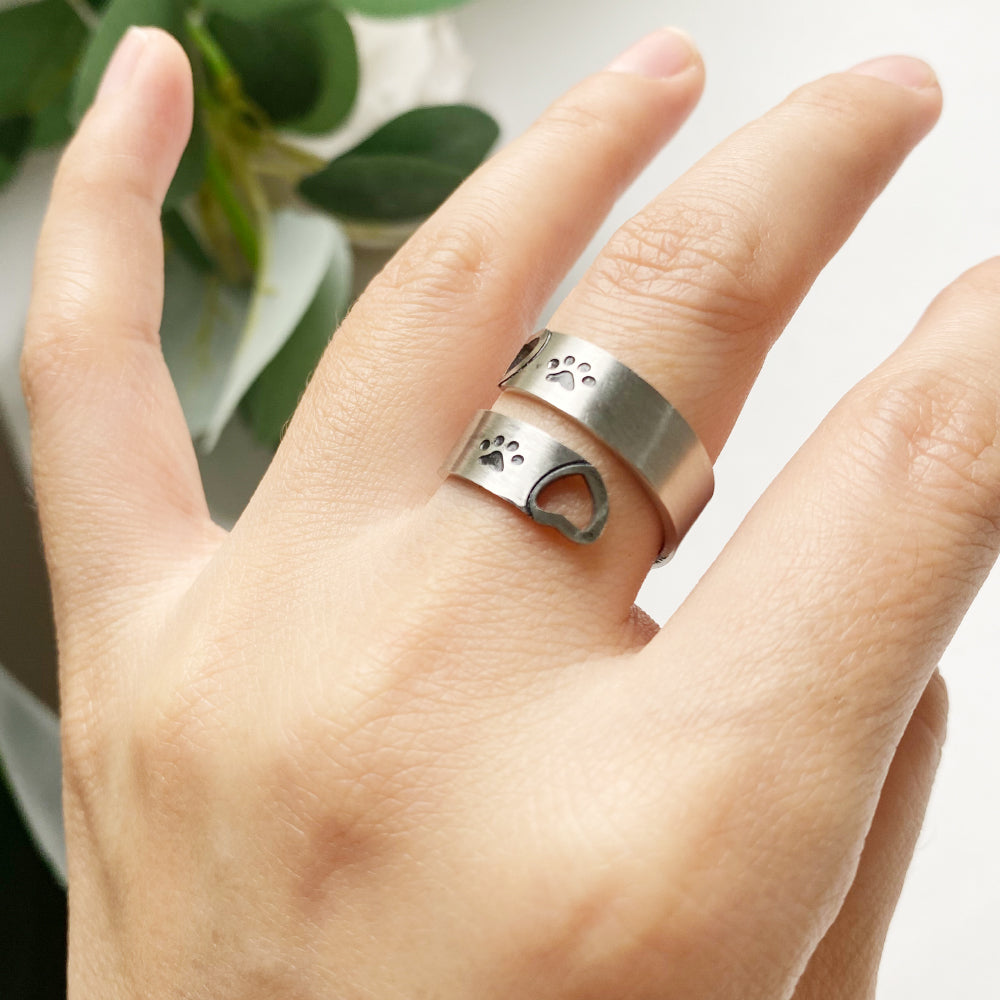 Bague à vis en forme de patte et de cœur, en acier inoxydable