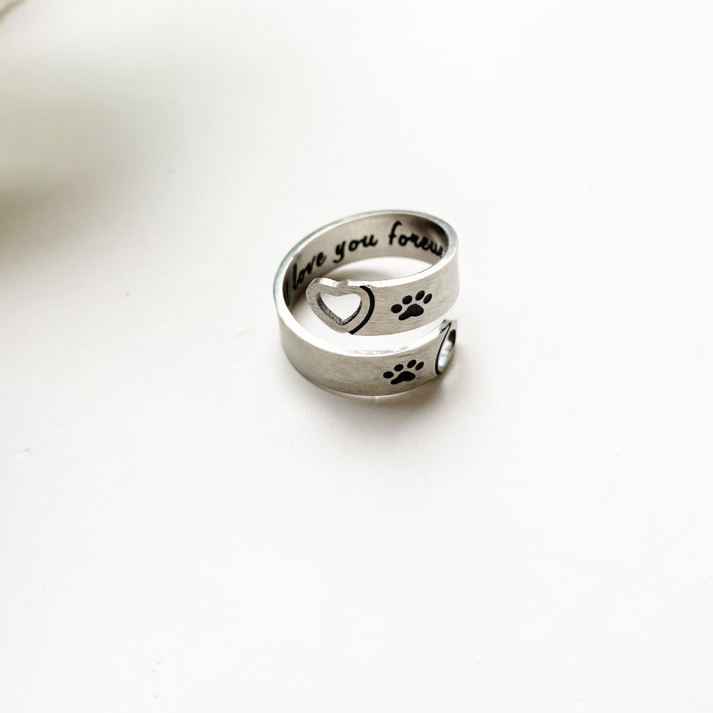 Bague à vis en forme de patte et de cœur, en acier inoxydable