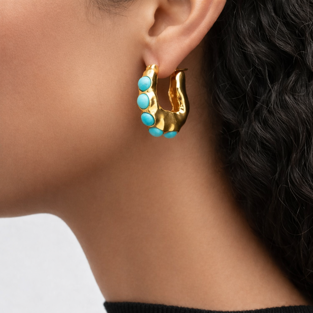 Boucles d'oreilles sculptées en pierre turquoise audacieuse
