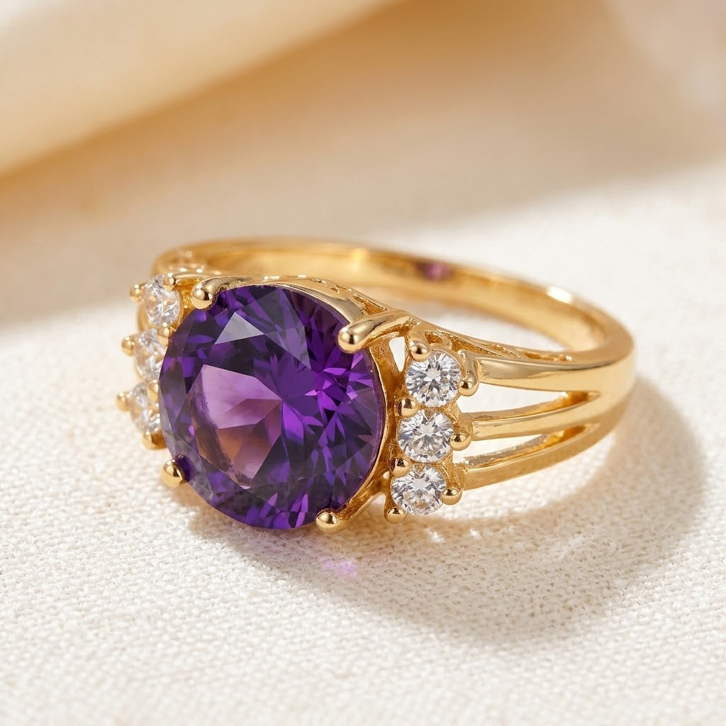Bague Améthyste Anneau Fendue en Or