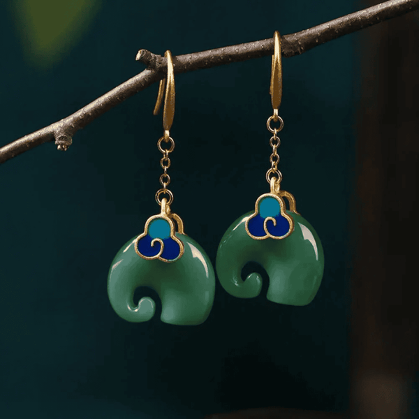 Boucles d'oreilles éléphant vert rétro