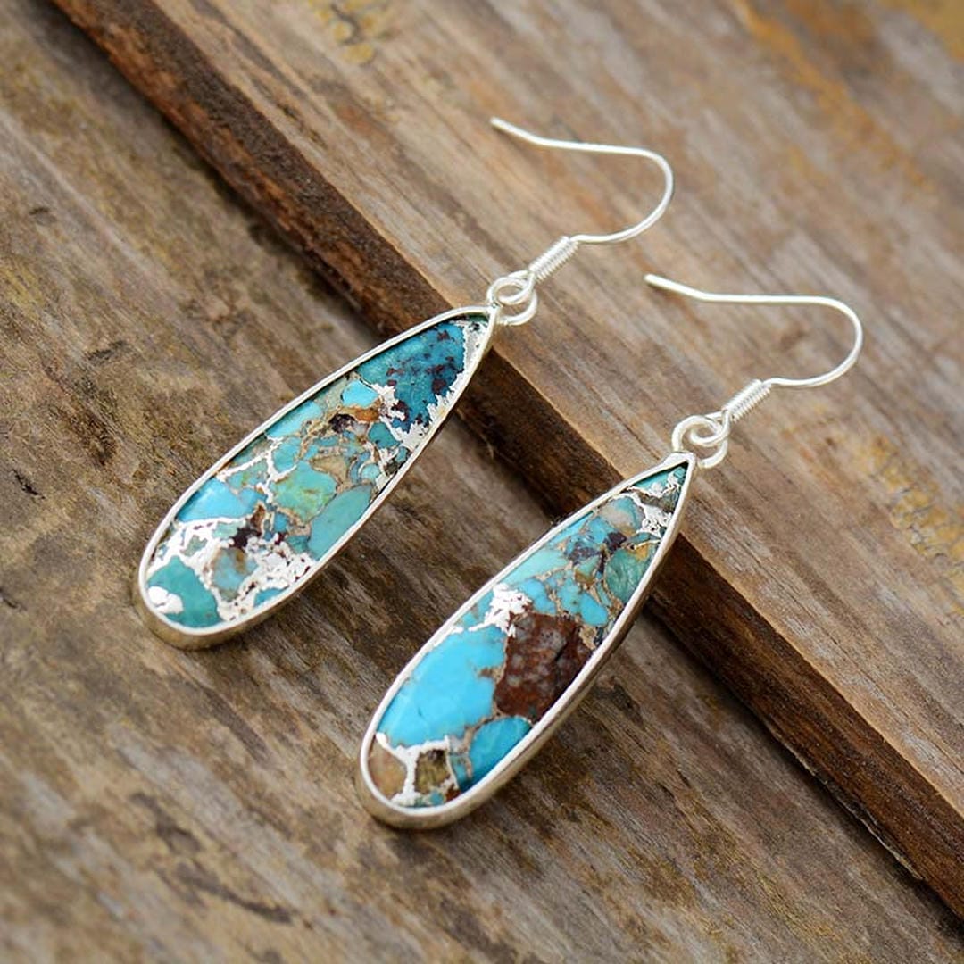 Boucles d'oreilles en jaspe turquoise chic en forme de goutte