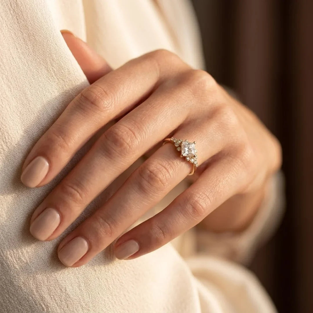 Bague solitaire carrée dorée