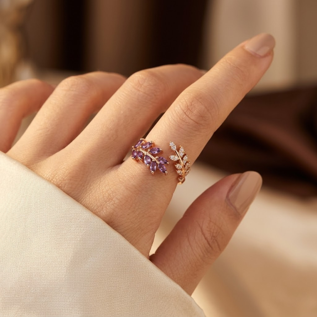 Bague Améthyste Feuille en Or