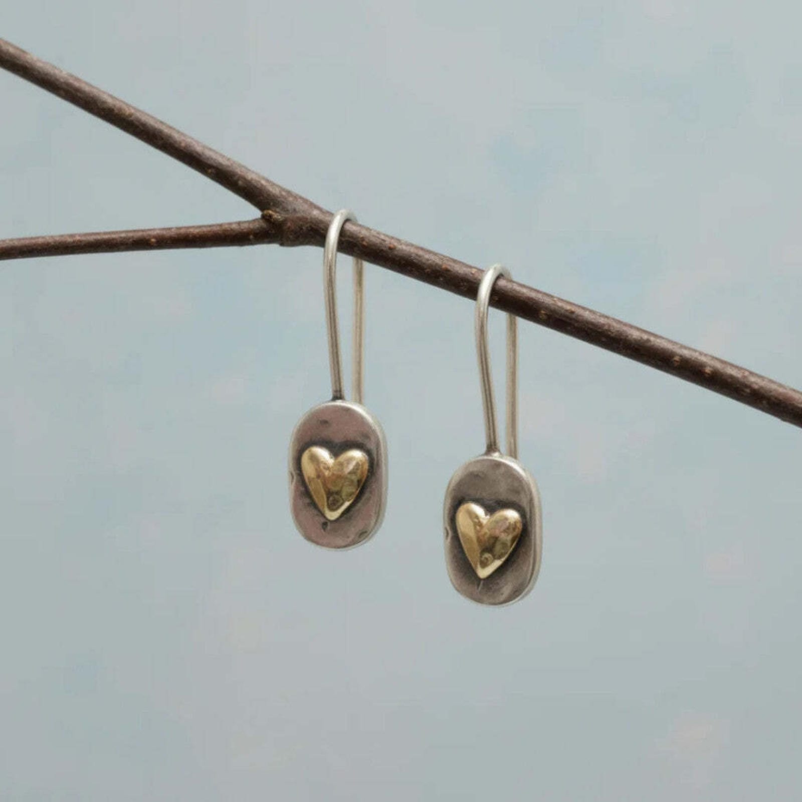 Boucles d'oreilles vintage en cœur incrusté doré