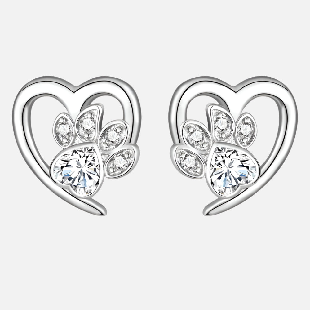 Boucles d'oreilles en forme de patte et de cœur avec zircon