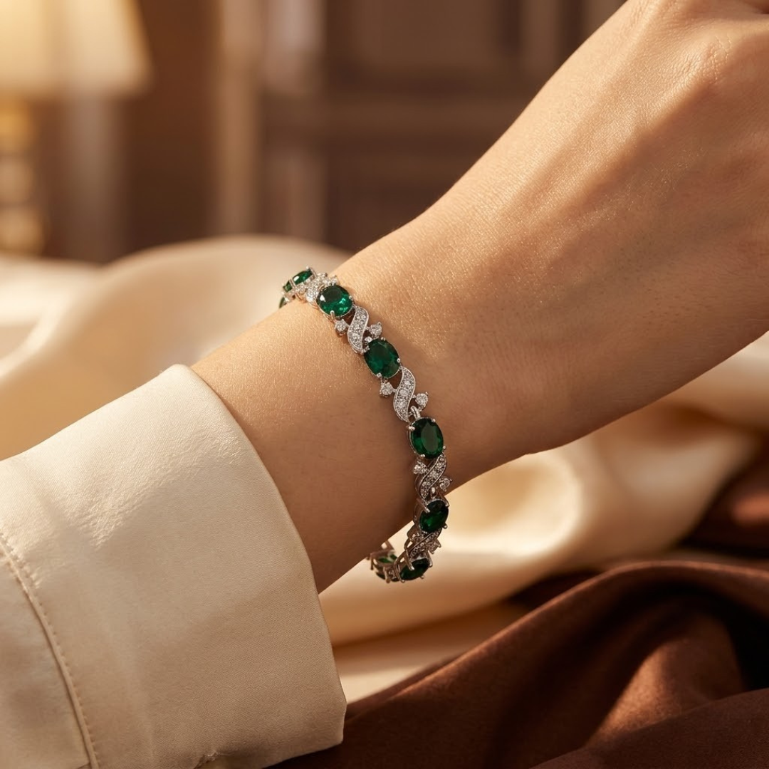 Bracelet à Maillons Émeraude Vintage en Argent