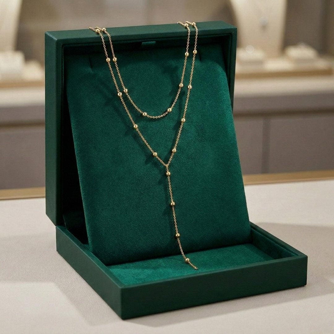 Collier à perles à franges doré à deux couches