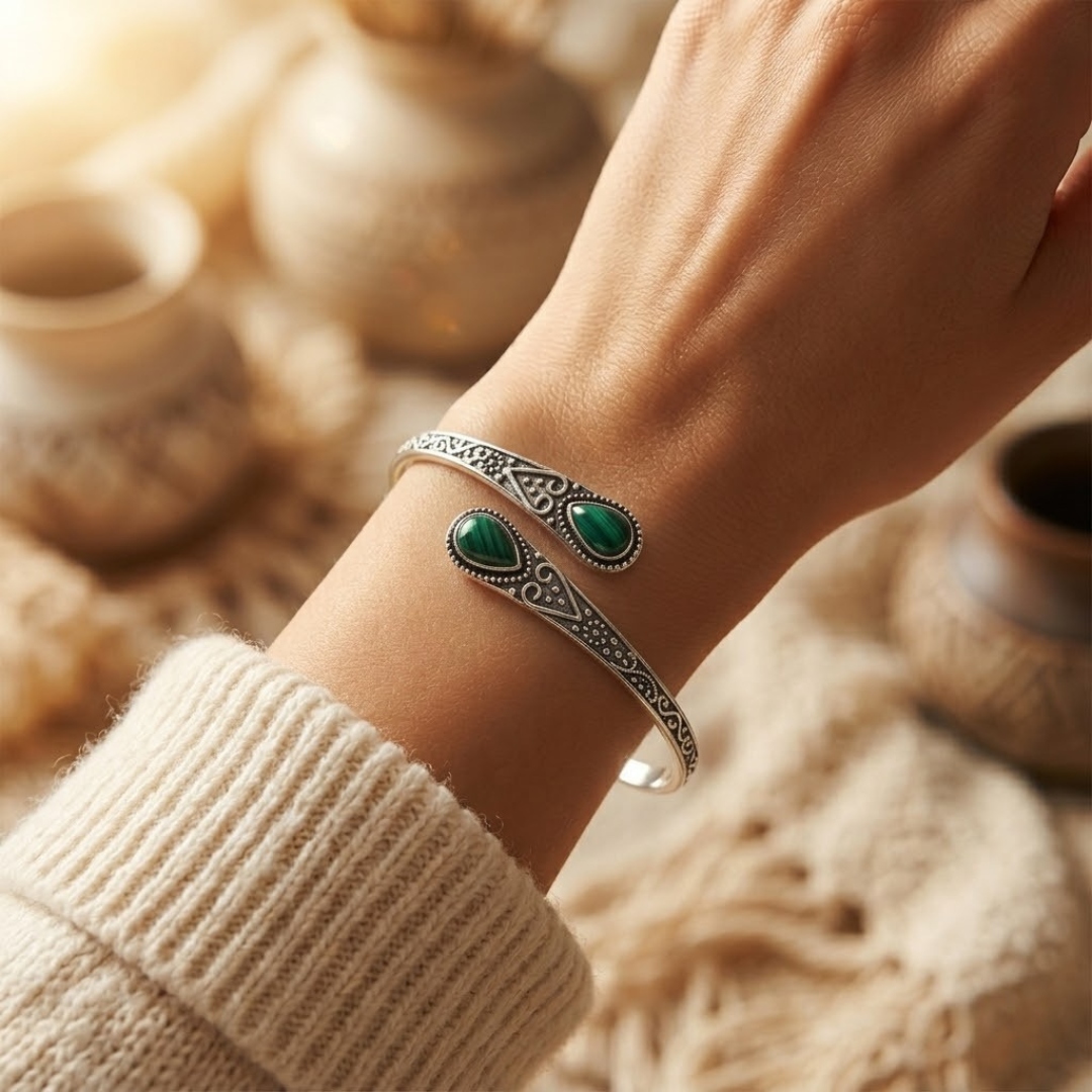 Jonc Émeraude Vintage en Argent