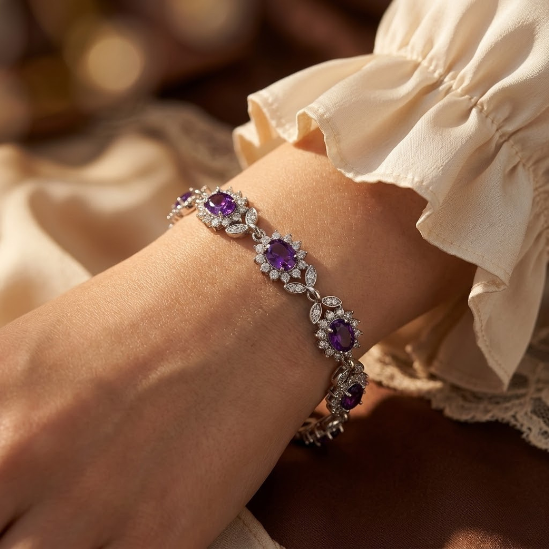 Bracelet Améthyste Floral en Argent