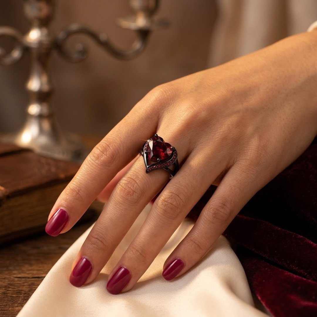 Bague Rubis Cœur en Argent
