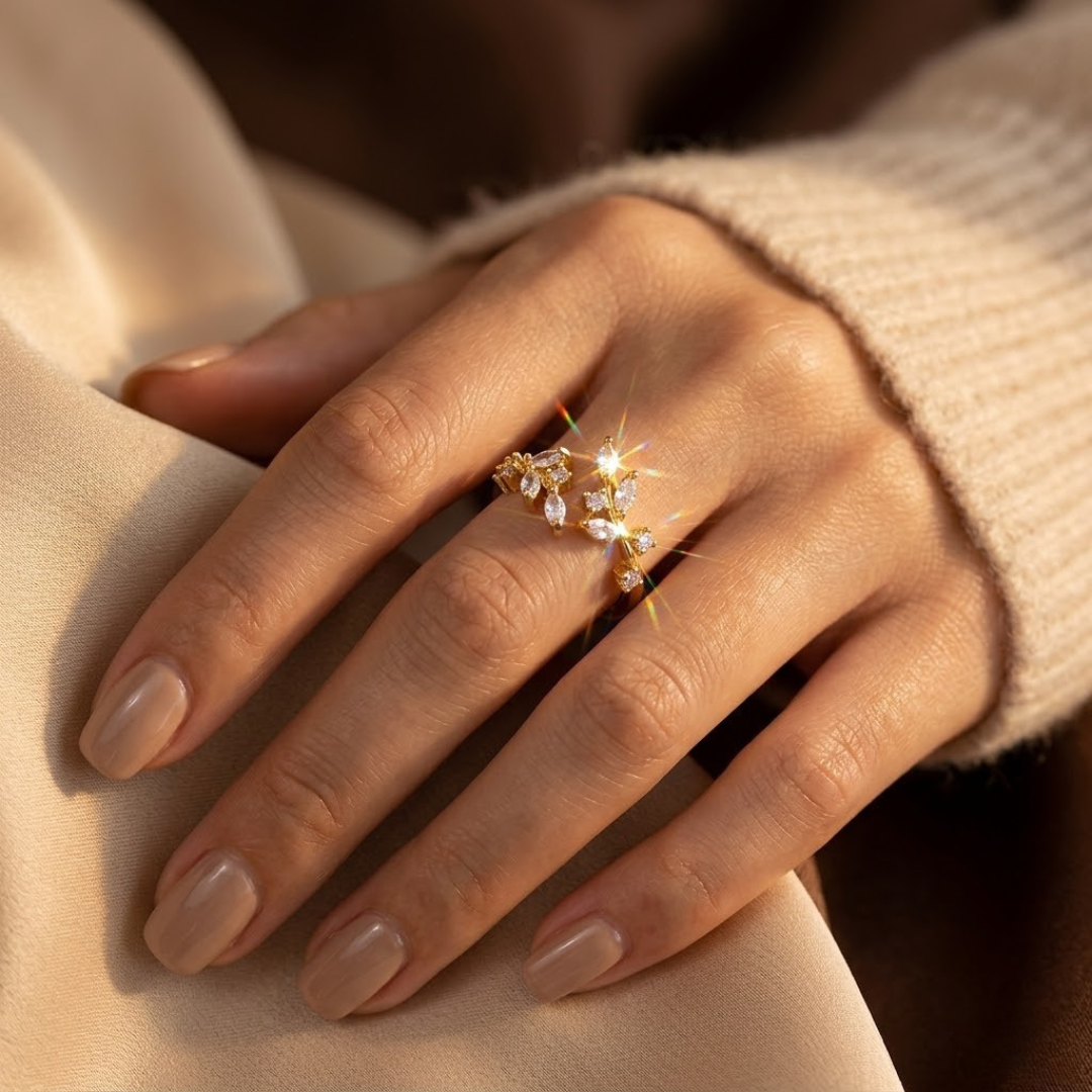 Bague Ouverte Feuille en Or