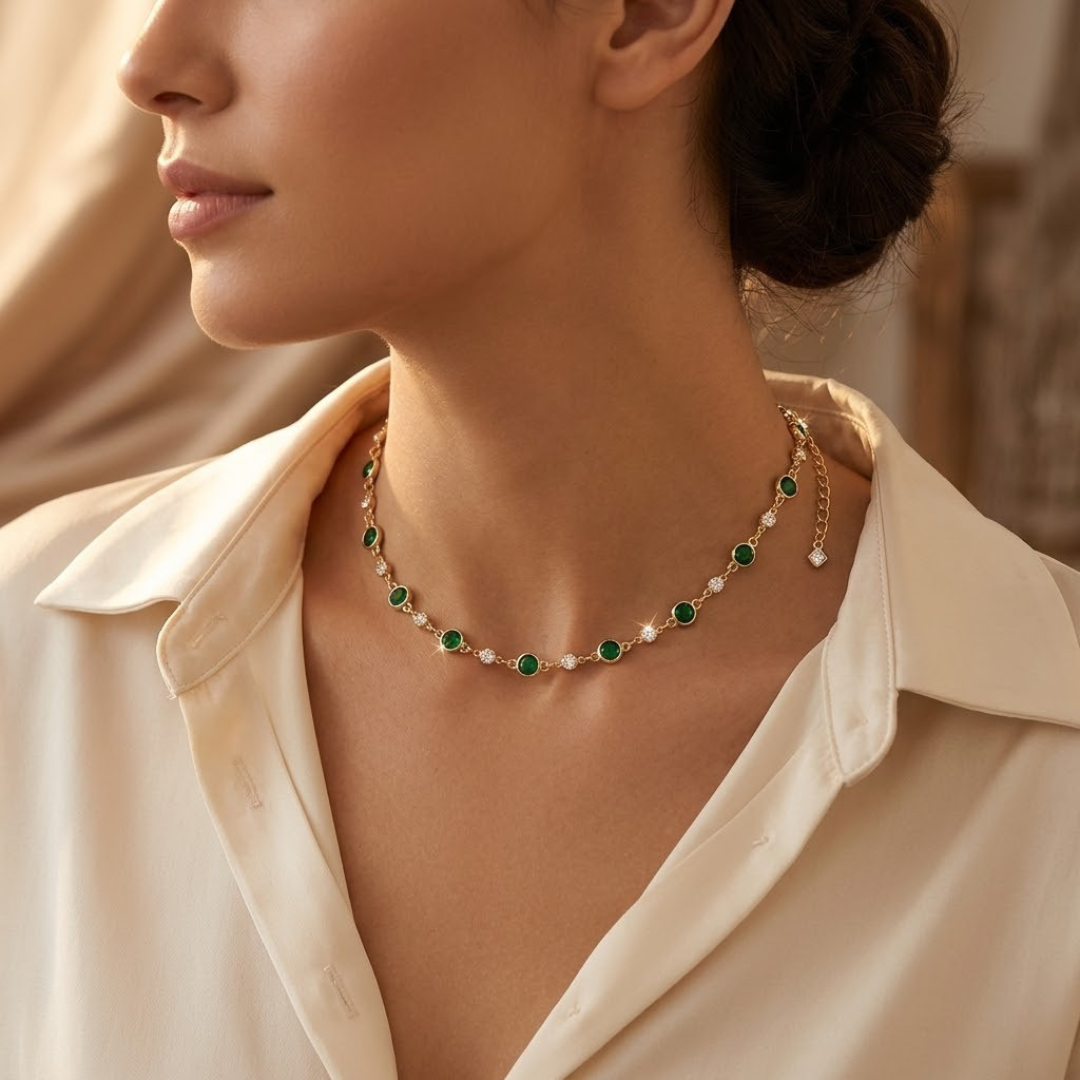 Collier à Motifs Émeraude en Or