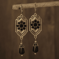 Boucles d'oreilles en cristal noir en forme de goutte